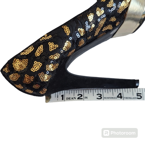 Vince Camuto Black & Gold Sequin Leopard Platform High Heels 6M - Picture 15 of 16